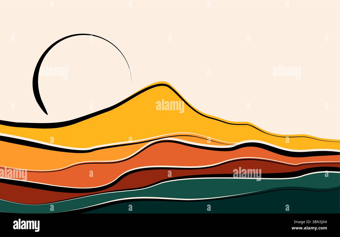 Mountain Art Flat Color Design Abstract Background. Mountain Simple Vector Stock Vector