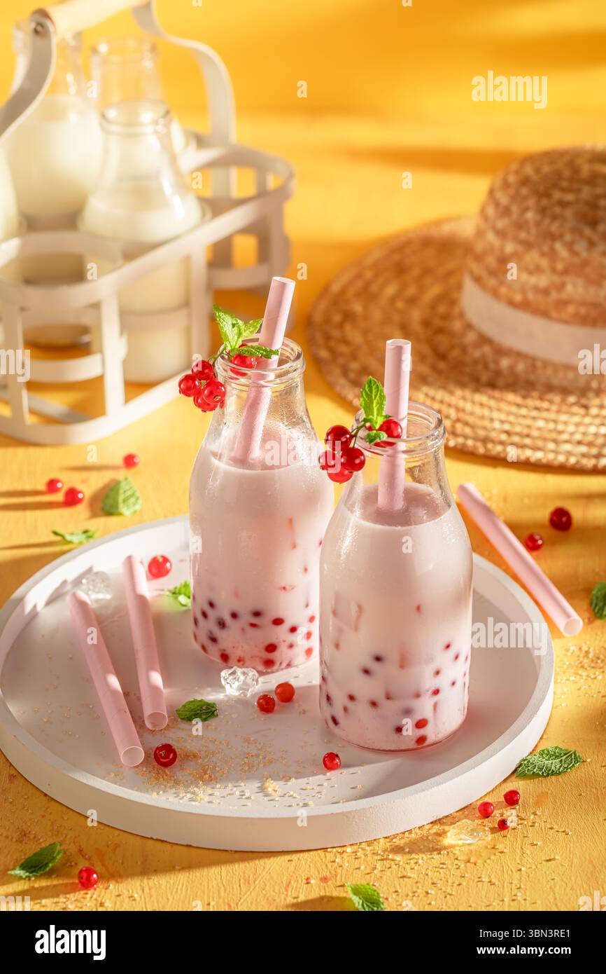 Red Currant Tea Fresh and chilled red currant bubble tea with milkshake and ice. Summer ...