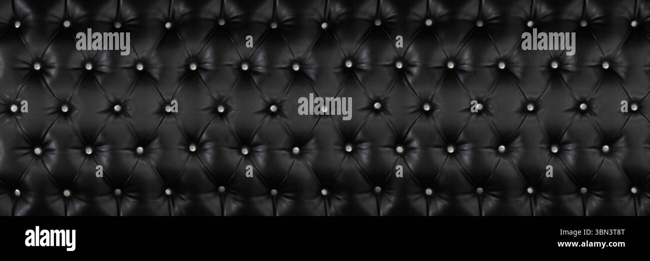 it is horizontal elegant black leather texture with white buttons for pattern and background. Stock Photo