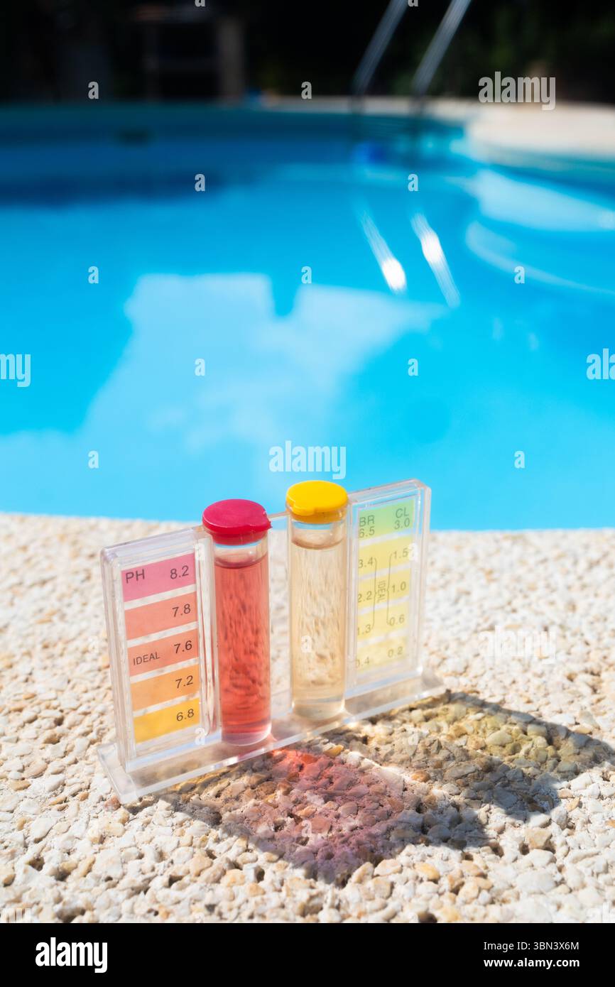 Yellow Color Pool Indicator pool water test kit with color indicators used to measure chlorine, pH ...