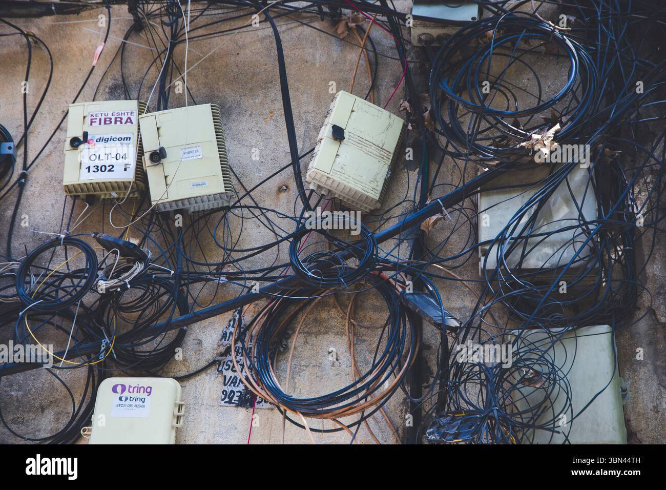 Fibre Internet on a wall Stock Photo