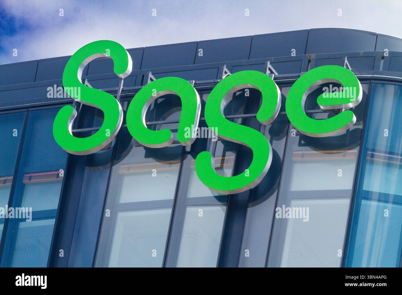 France, Ile de France, Hauts-de-Seine, La Garenne-Colombes. Sage, publisher of integrated accounting, payroll and business management solutions Stock Photo
