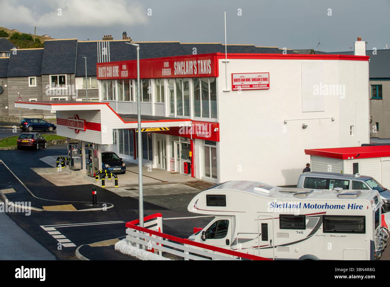 Bolts Car Hire building in Lerwick, Shetland, providing reliable vehicle rentals for exploring the islands with excellent local service. Stock Photo