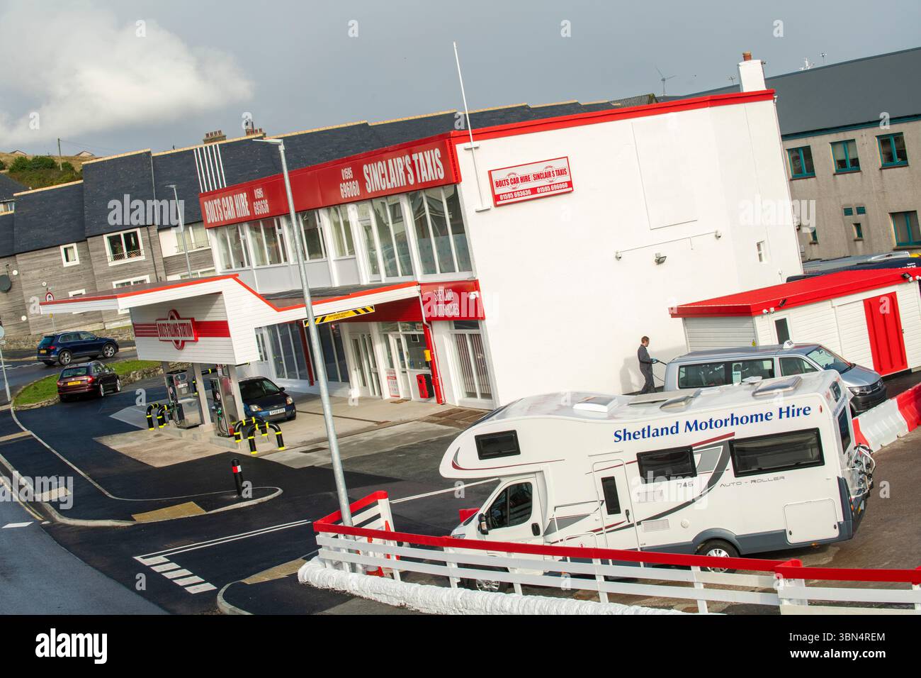 Bolts Car Hire building in Lerwick, Shetland, providing reliable vehicle rentals for exploring the islands with excellent local service. Stock Photo