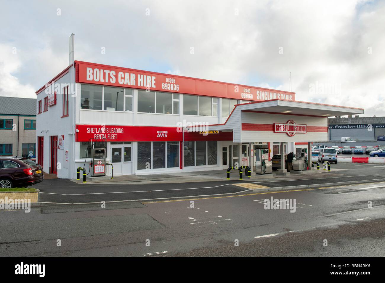 Bolts Car Hire building in Lerwick, Shetland, providing reliable vehicle rentals for exploring the islands with excellent local service. Stock Photo
