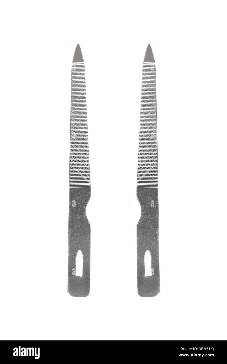 stainless steel nail buffer isolated on white. Stock Photo
