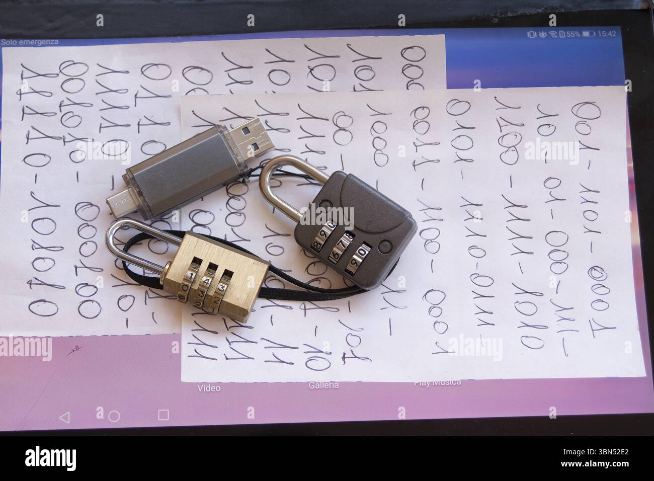 padlocks, a usb drive, and cryptic notes symbolize the intricate world ...