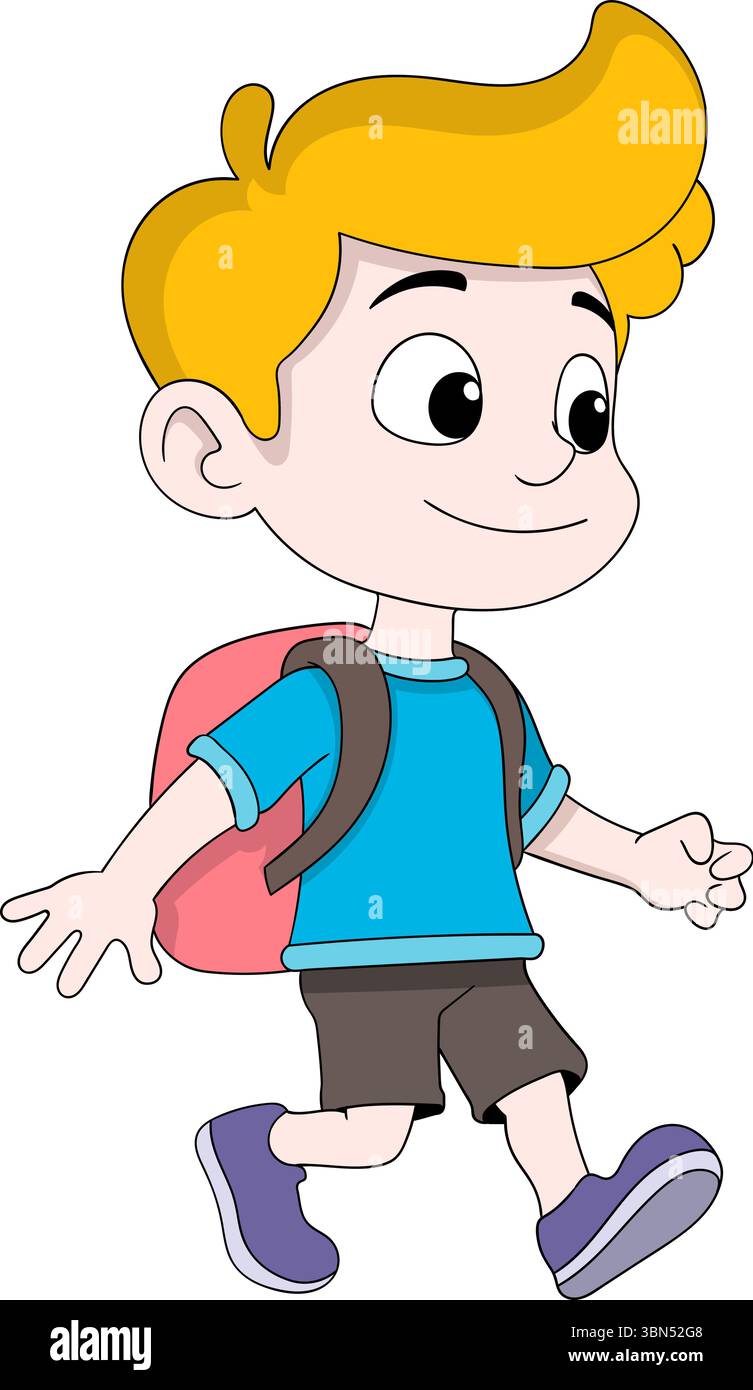Vector cartoon of a cheerful boy walking to school with a backpack ...