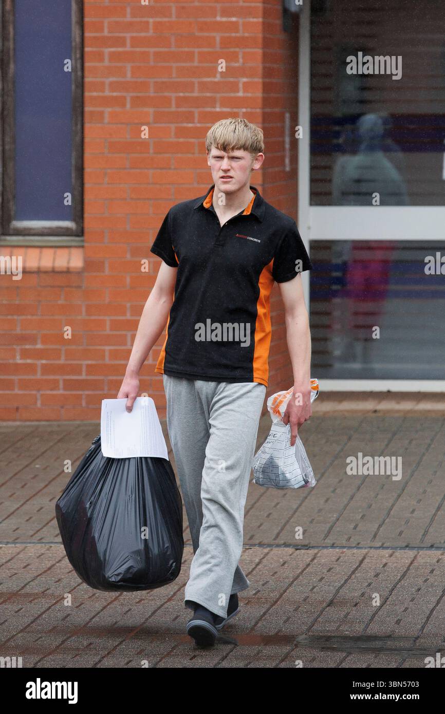 Issac Adams leaves Coleraine Magistrates' Court, where he was charged in connection to an incident in which slurry was sprayed in Ballymena hours before the town hosted its first Pride parade. Picture date: Monday June 30, 2025. Stock Photo