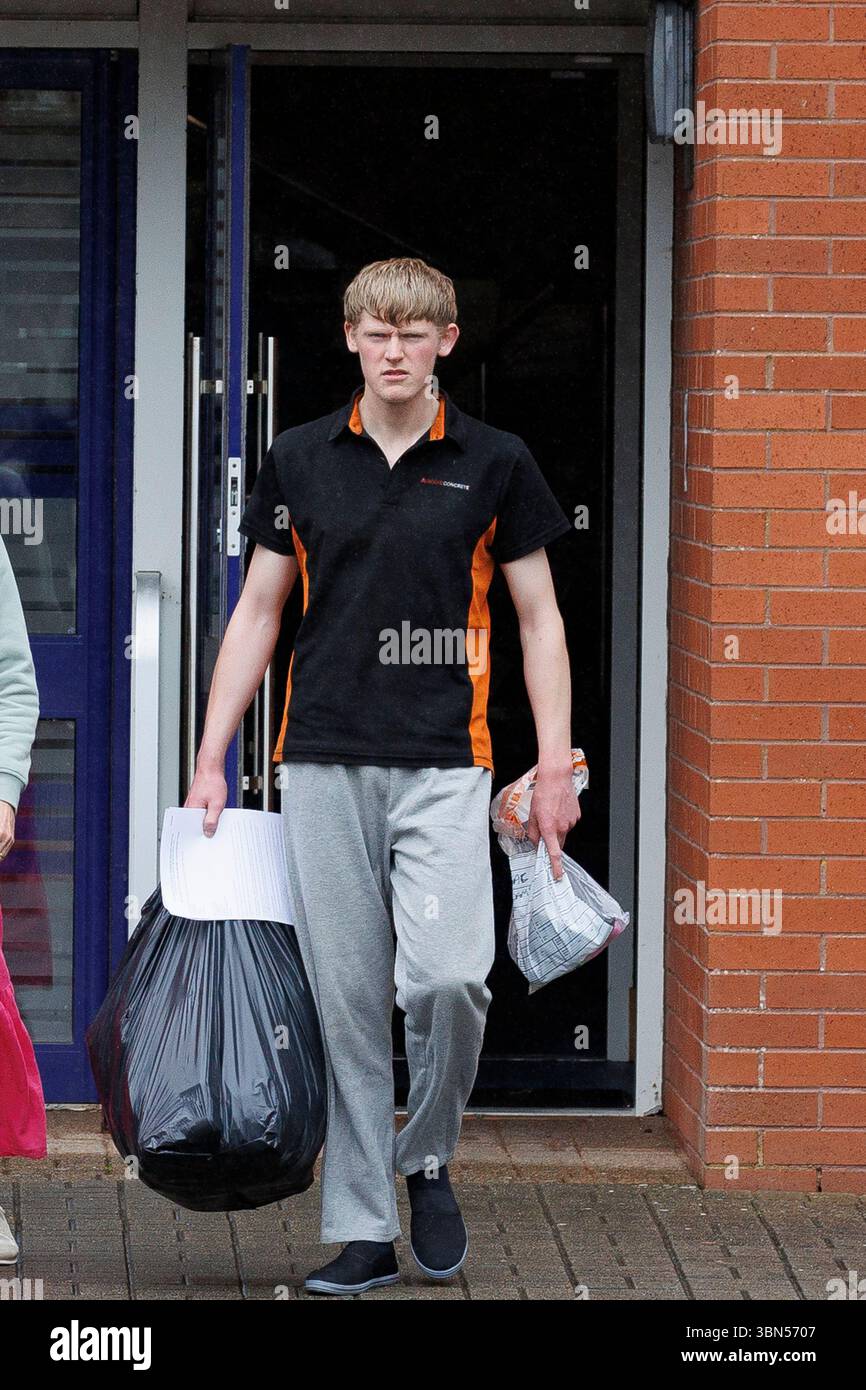 Issac Adams leaves Coleraine Magistrates' Court, where he was charged in connection to an incident in which slurry was sprayed in Ballymena hours before the town hosted its first Pride parade. Picture date: Monday June 30, 2025. Stock Photo