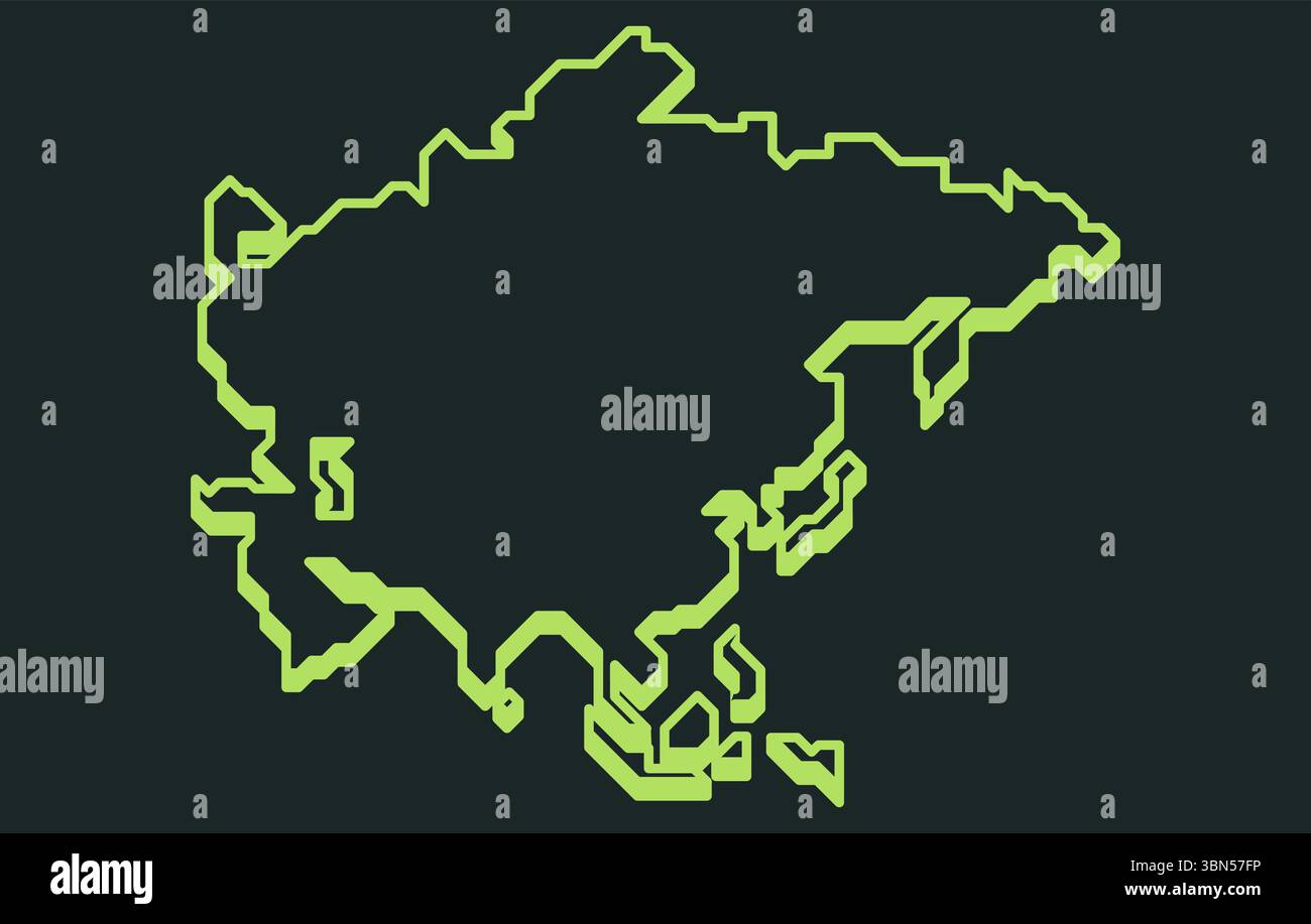 Stylized dark isometric map of the continent of Asia in a simple style ...