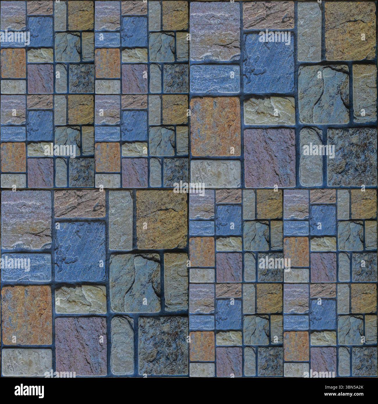 multicolor stone tile texture for pattern and background. Stock Photo