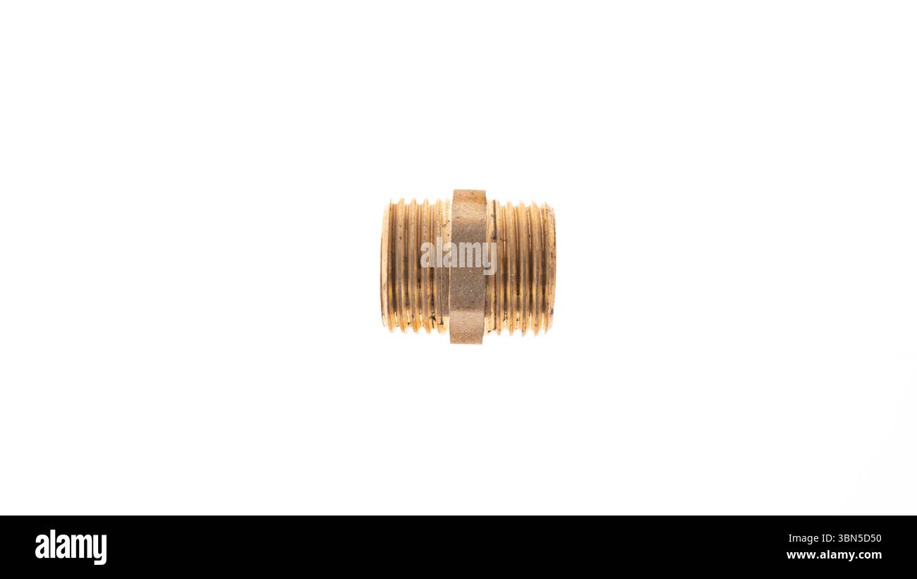 Brass pipe fitting for plumbing projects Stock Photo