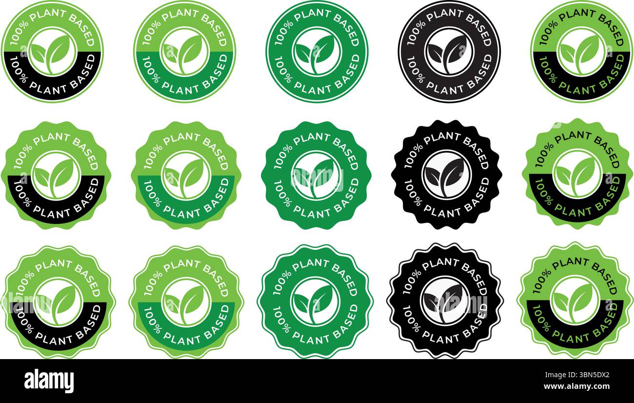 100 Percent Plant-Based vector badge logo – Green Circular Badge with ...