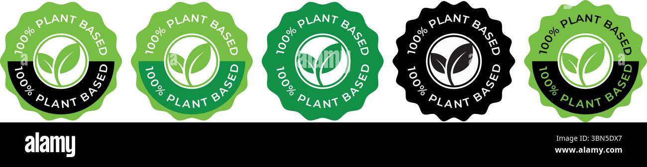 100 Percent Plant-Based vector badge logo – Green Circular Badge with ...