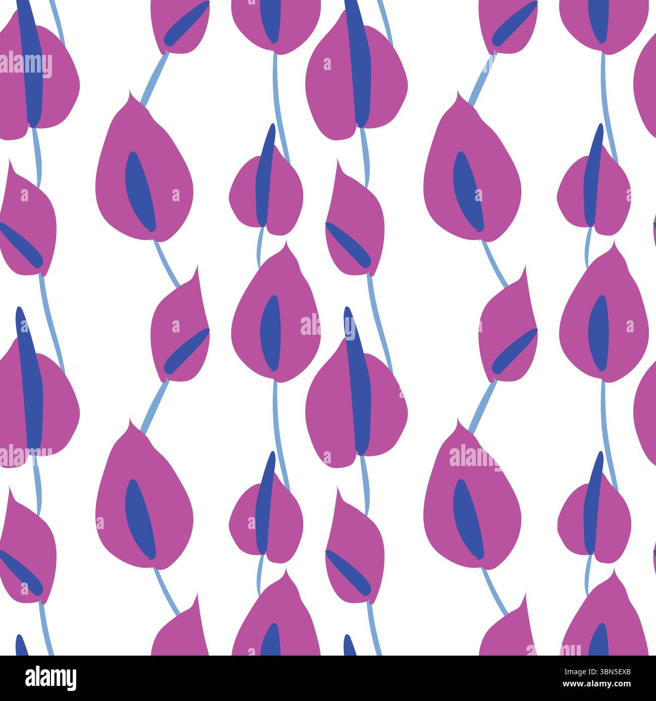 Anthurium Flowers floral pattern seamless hand drawn, white background, wallpaper, textile Stock Vector