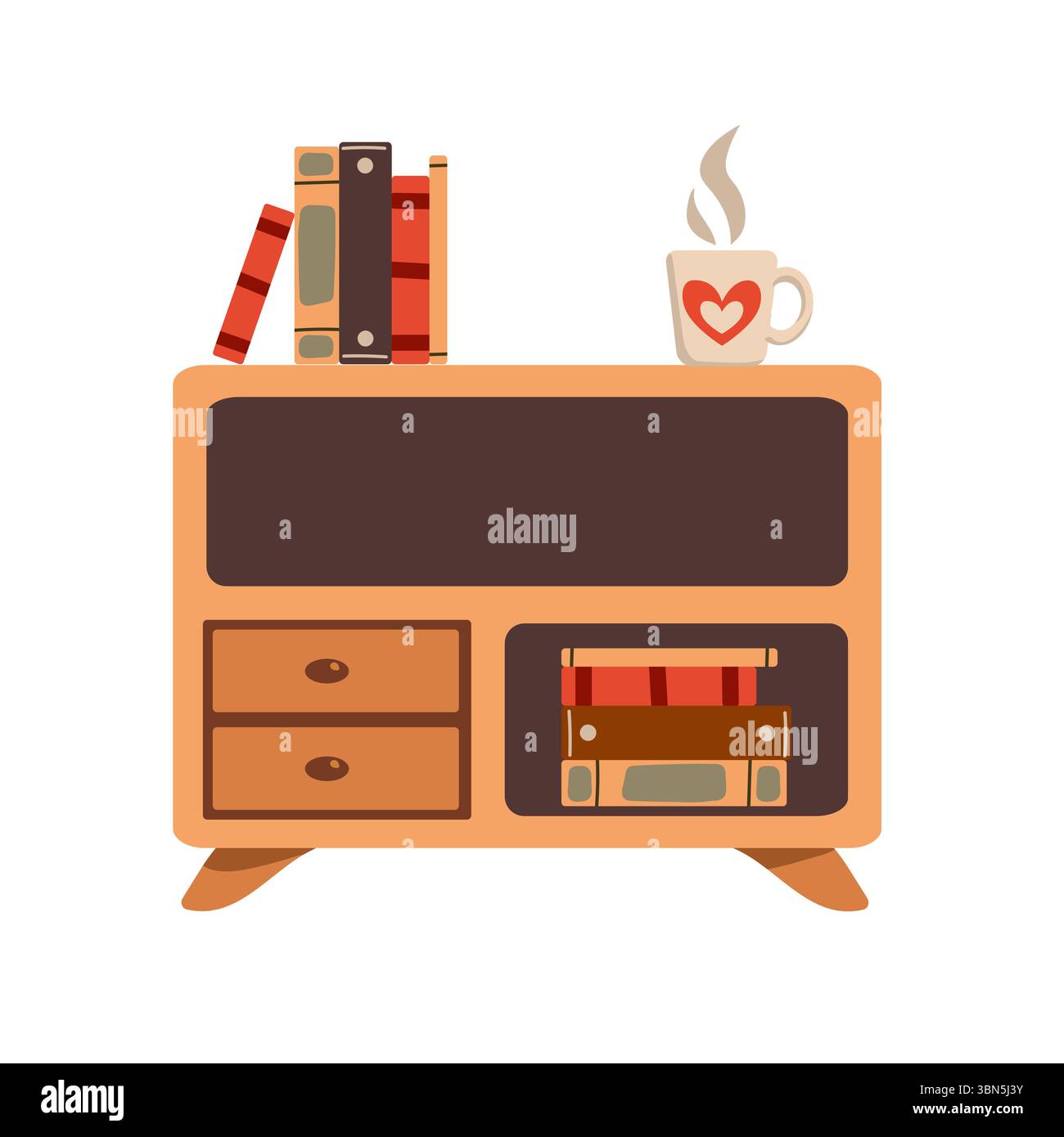 Furniture vector illustration set. Cartoon flat design furniture with armchair, lamp, nightstand, house plants. Designer fashion items for home interi Stock Vector