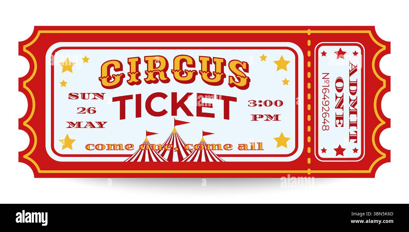 Old Circus Ticket. Circus Admission Ticket With Red Border, Yellow ...