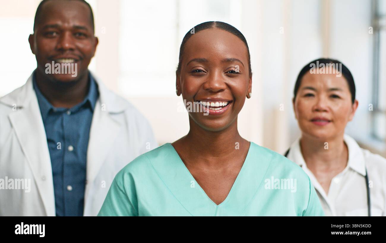 Group of Multiracial Medical Professionals Smiling Confidently in a ...
