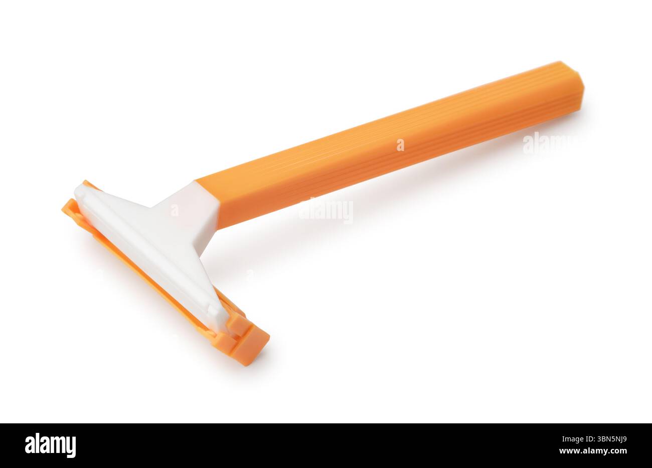 Plastic orange disposable shaving razor isolated on white Stock Photo