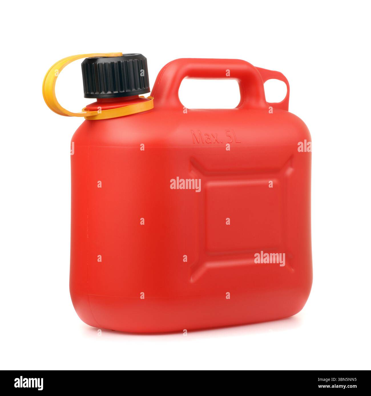 Red plastic fuel jerry can isolated on white Stock Photo