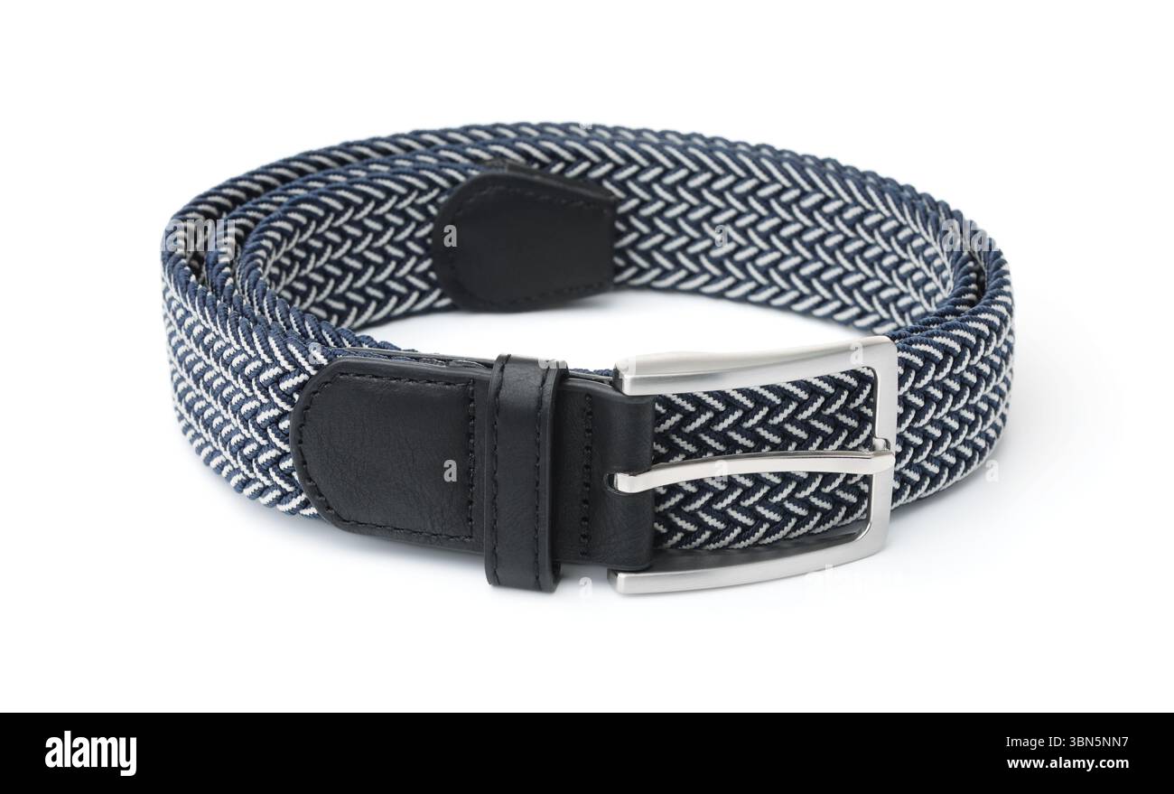 Woven braided textile stretch belt isolated on white Stock Photo