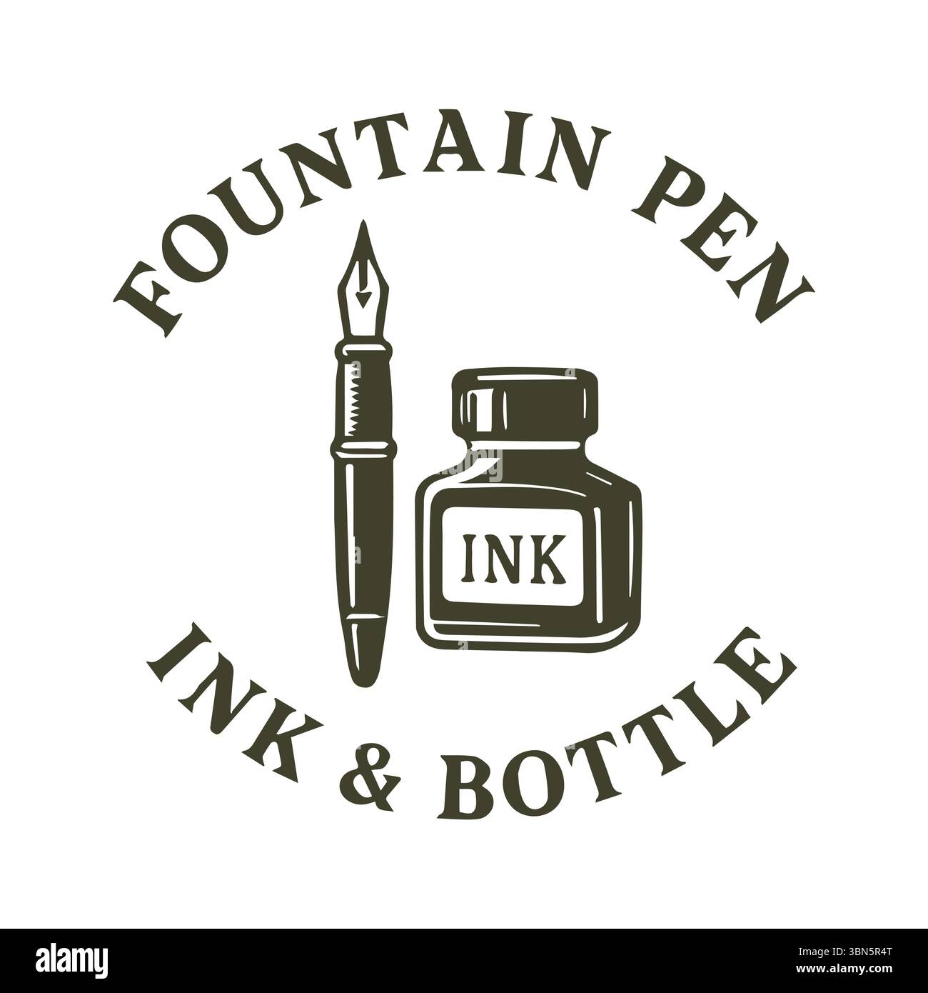 Elegant Fountain Pen and Ink Bottle Vintage Emblem for Writing ...