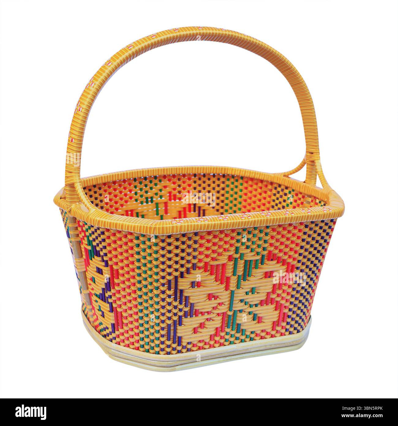 one fruit rattan basket isolated on white. Stock Photo