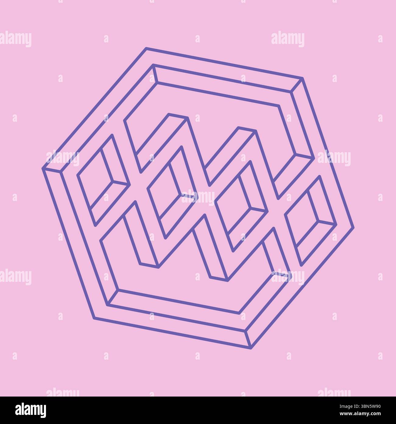 Optical illusion Hexagon. Impossible object. Line design. Optical art. Stock Vector