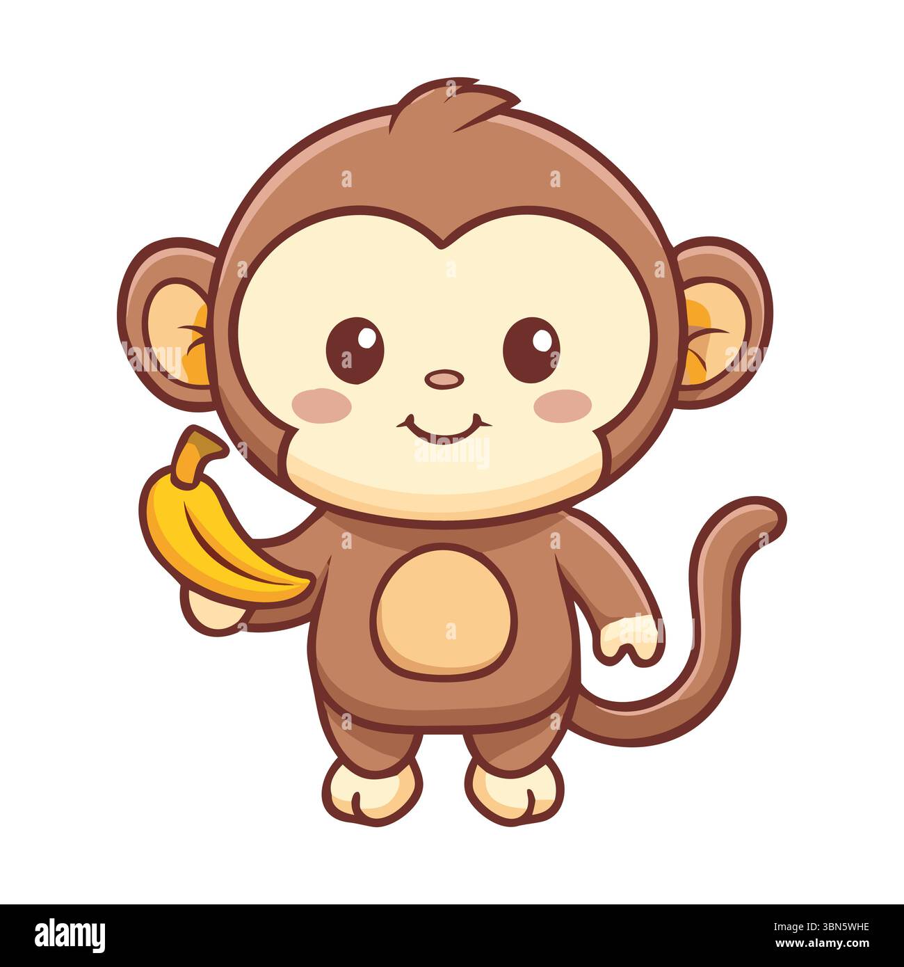 Cute Cartoon Monkey - Holding Banana in Playful Pose Stock Vector