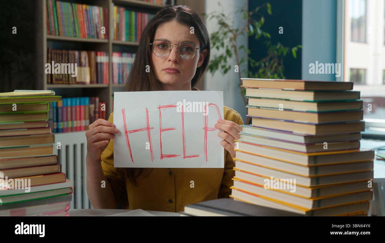 Sad worried tired exhausted girl Caucasian woman high school student ...