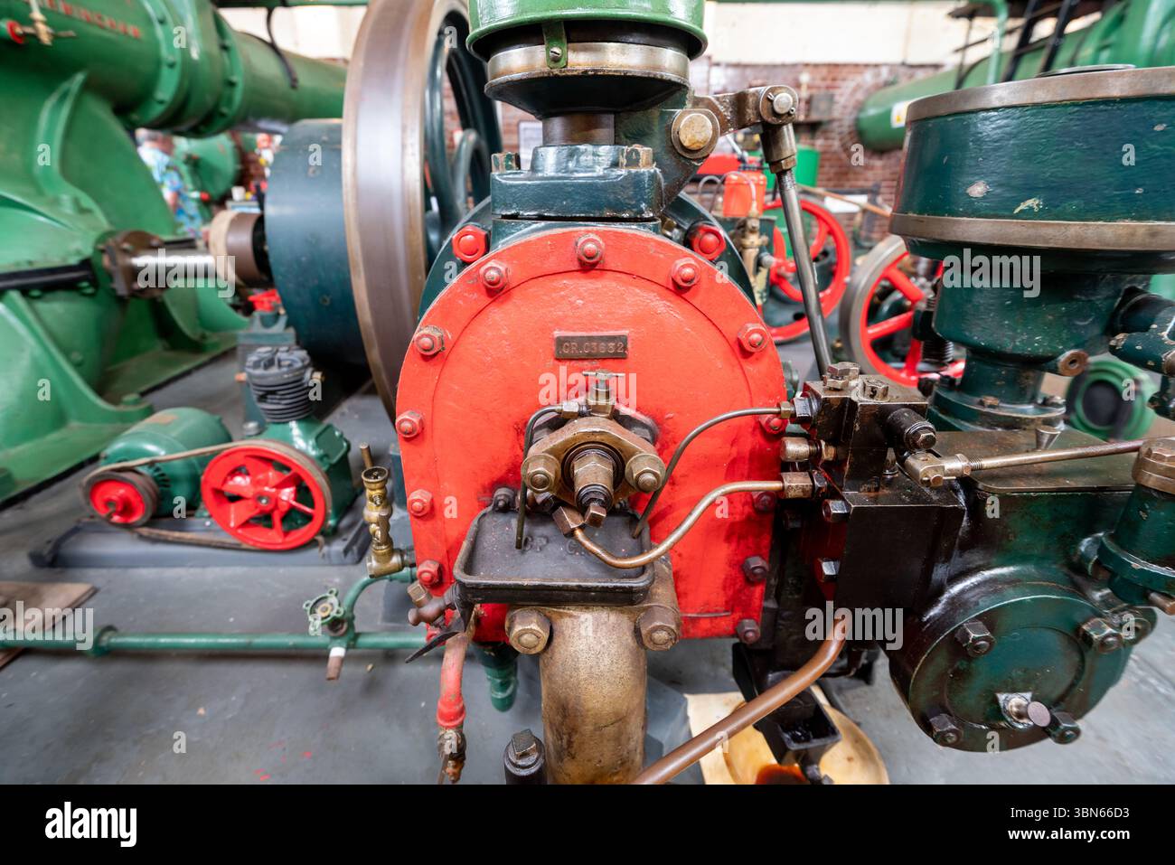 Close up detail of one of the machines inside the gas engine house ...