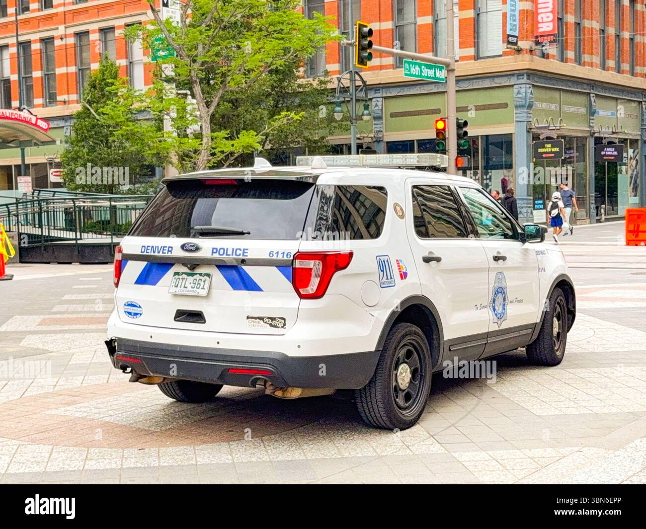 Denver, Colorado, USA - 2 June 2025:| Police patrol car of the Denver Police Department on patrol in the city centre. - Smartphone Captured Stock Image