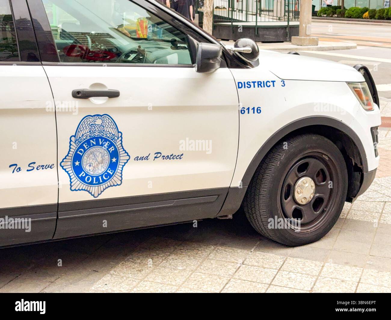 Denver, Colorado, USA - 2 June 2025:| Police patrol car of the Denver Police Department on patrol in the city centre. - Smartphone Captured Stock Image