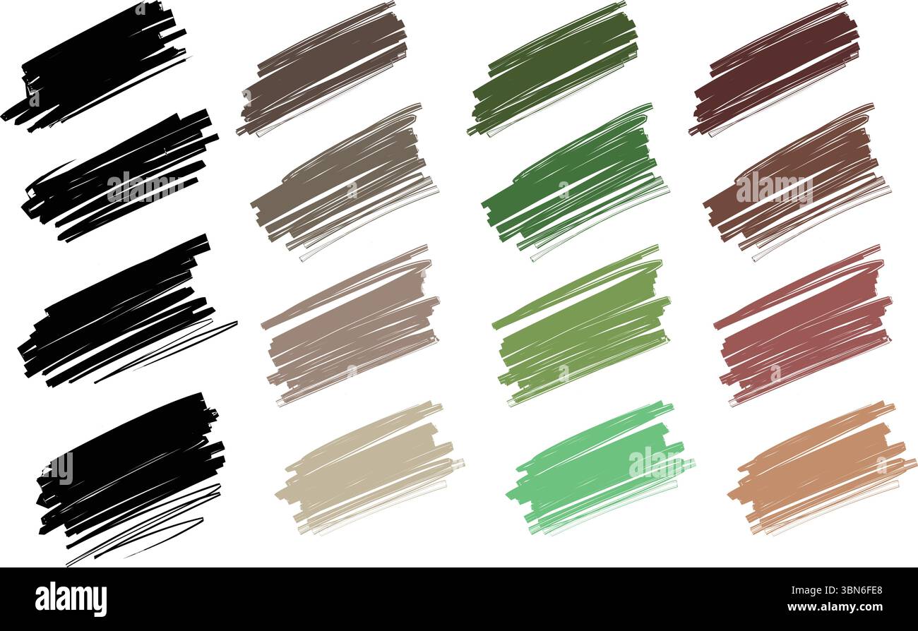 Scribble Marker Brush Strokes Grunge Texture Elements Set Stock Vector
