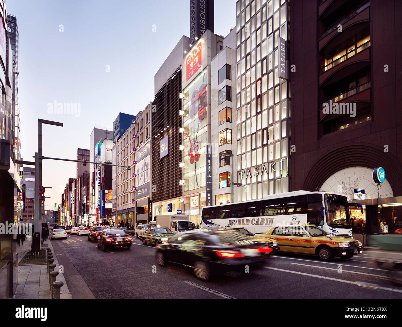 Cars On Chuo Dori Street In The Evening Ginza Tokyo Japan Stock cars-on-chuo-dori-street-in-the-evening-ginza-tokyo-japan-stock