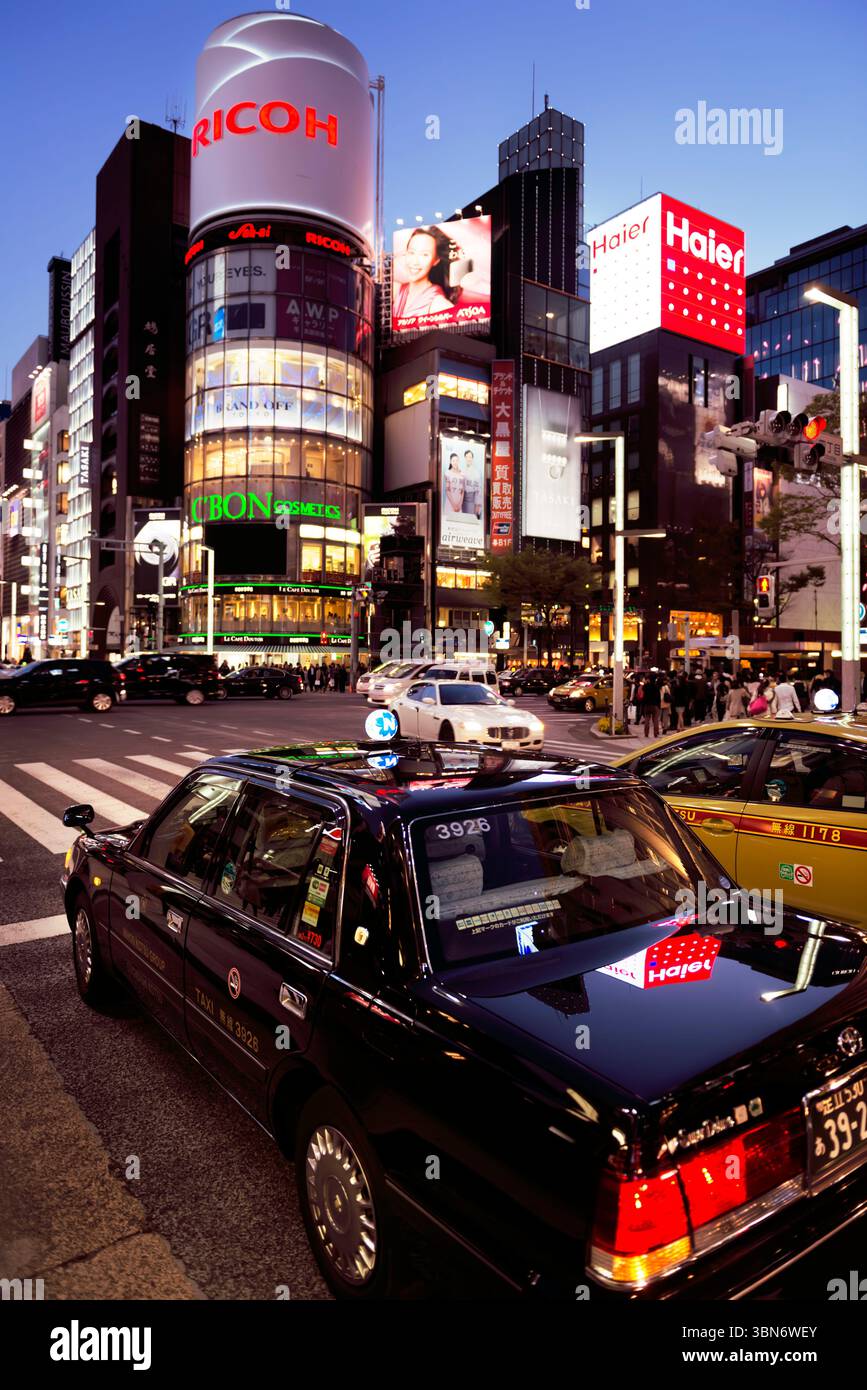 Tokyo city Ginza Chuo Dori street at night. Ginza, Tokyo, Japan Stock ...