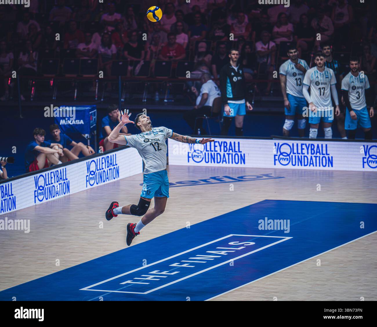 Slovenia vs Argentina during FIVB Volleyball Nations League 2024 men's match on June 28 in Łódź, Poland. Stock Photo