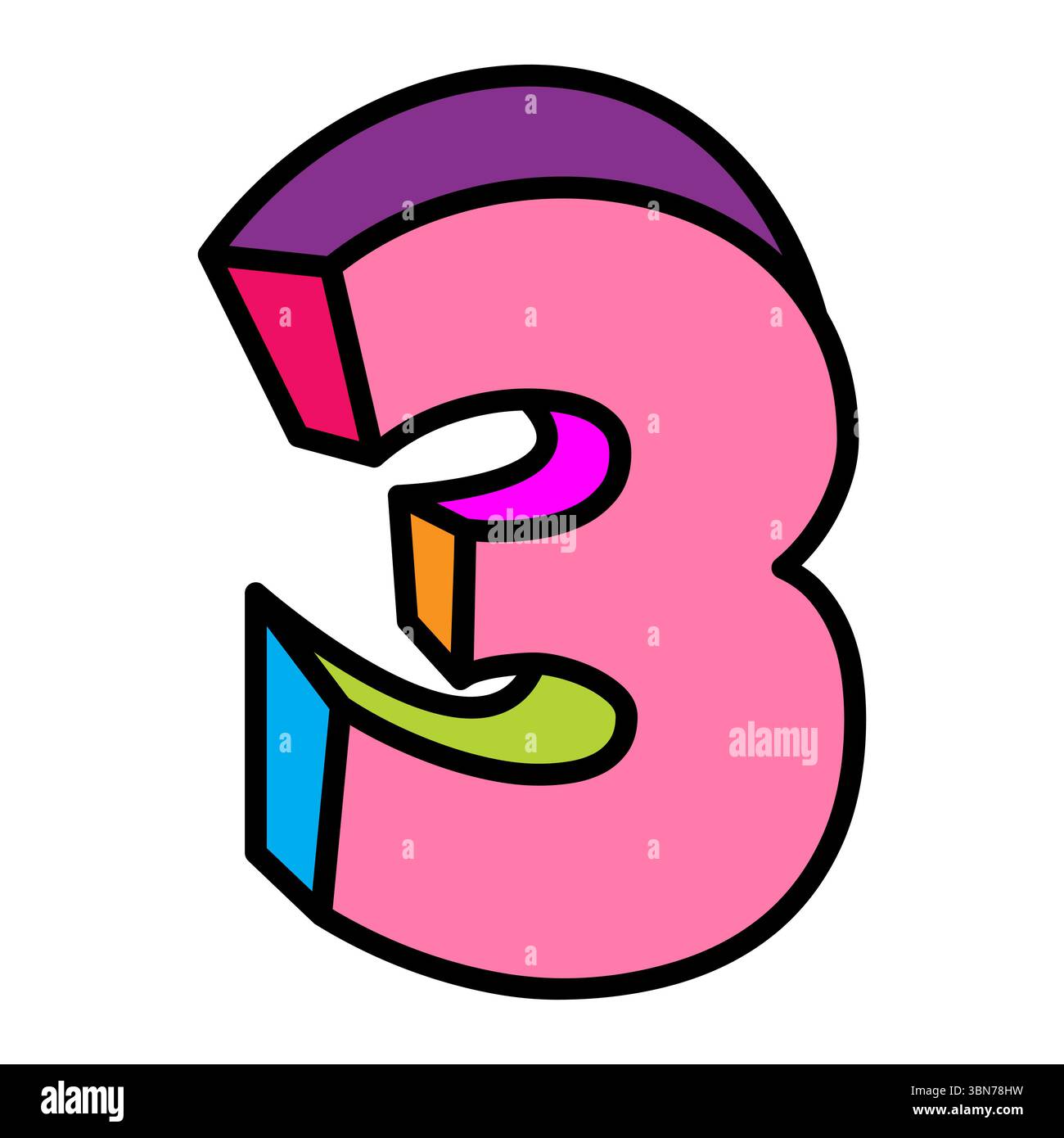 three or number 3 vector logo colorful playful design illustration ...