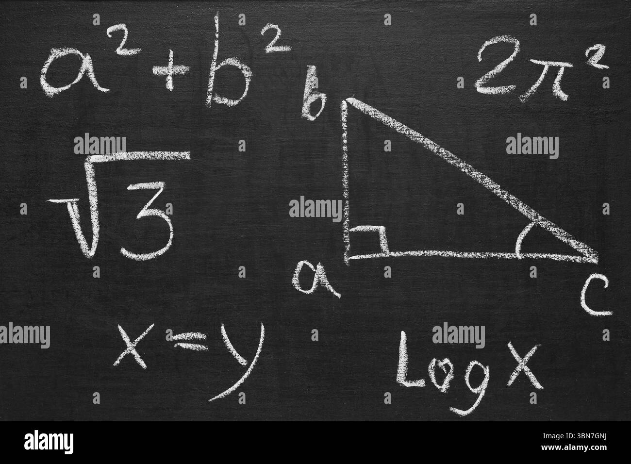 Drawn triangle and math formulas on black chalkboard Stock Photo - Alamy