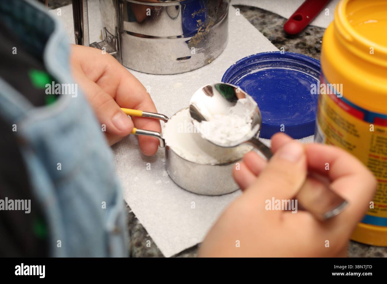 Close up of baking ingredients being measured. Stock Photo