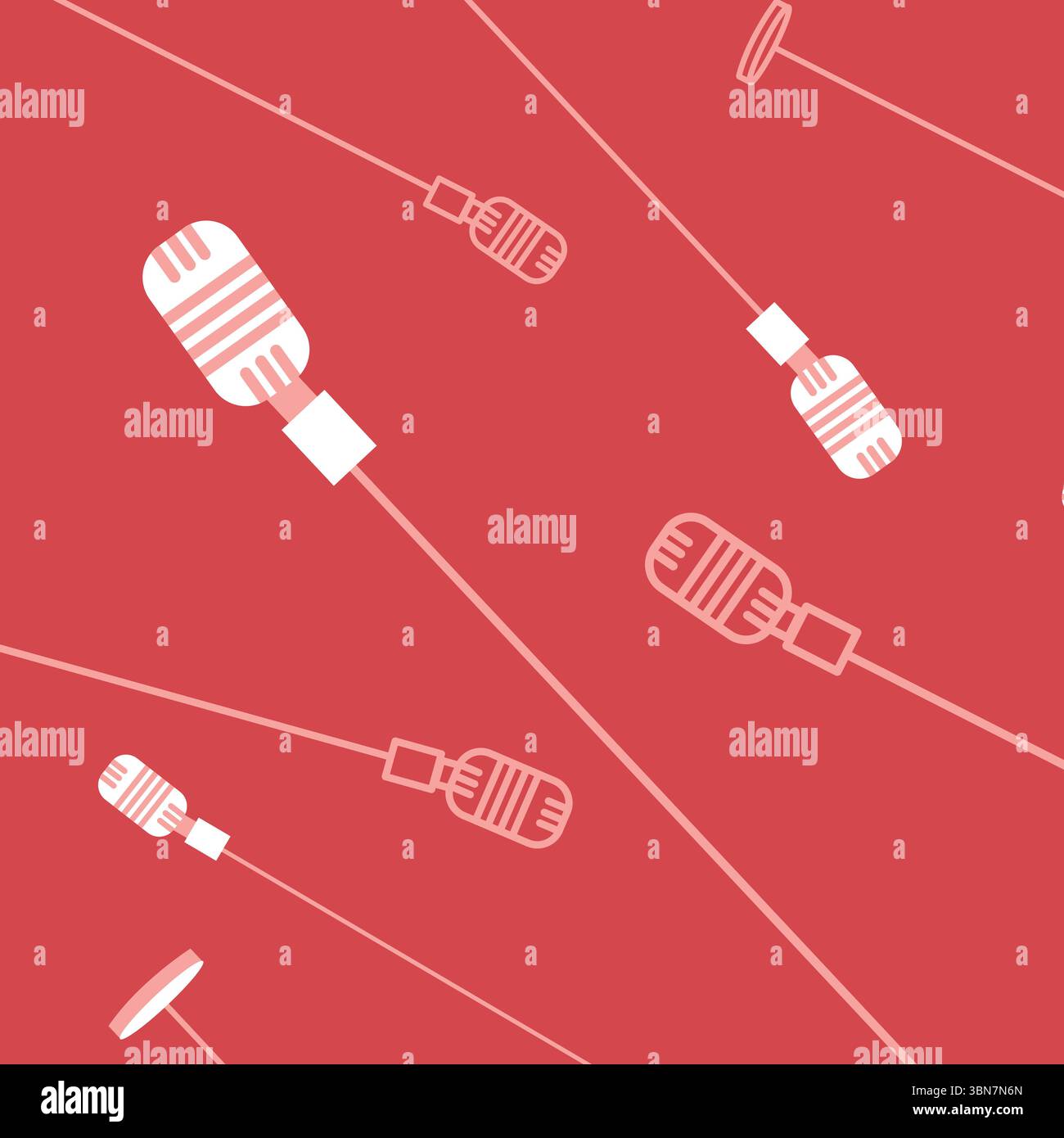 Square image of retro microphones in white on red background, with copy space Stock Photo
