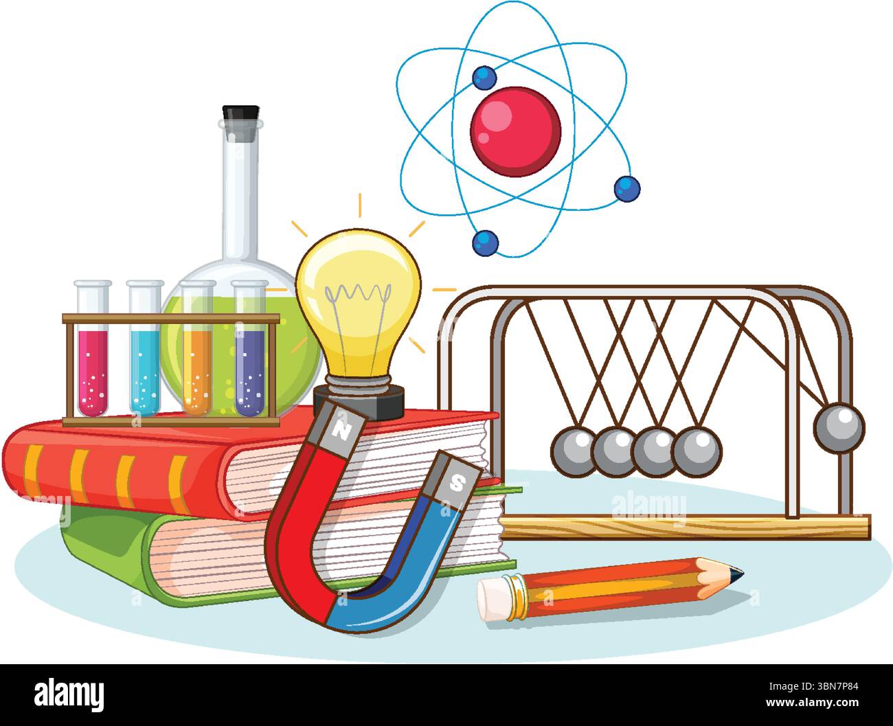 Colorful vector illustration of science tools and concepts, including ...