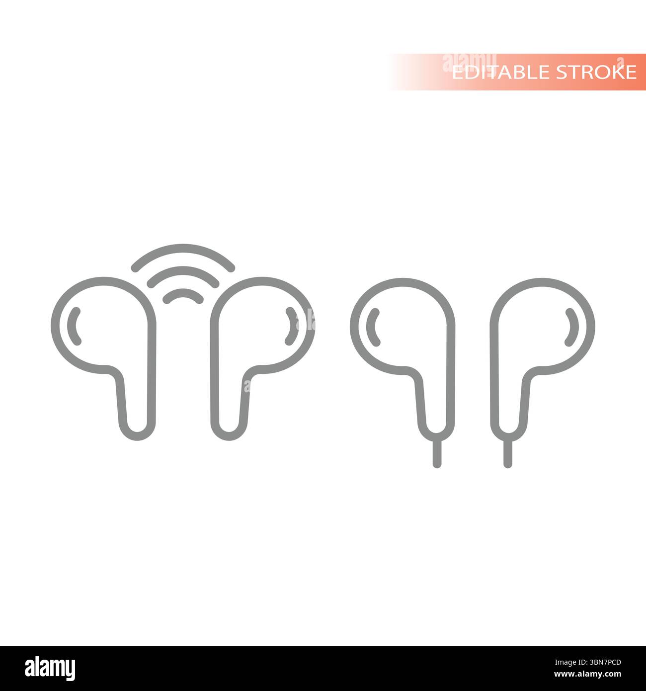 Wireless and wired earbuds line icon. Earphones, in ear buds or ...