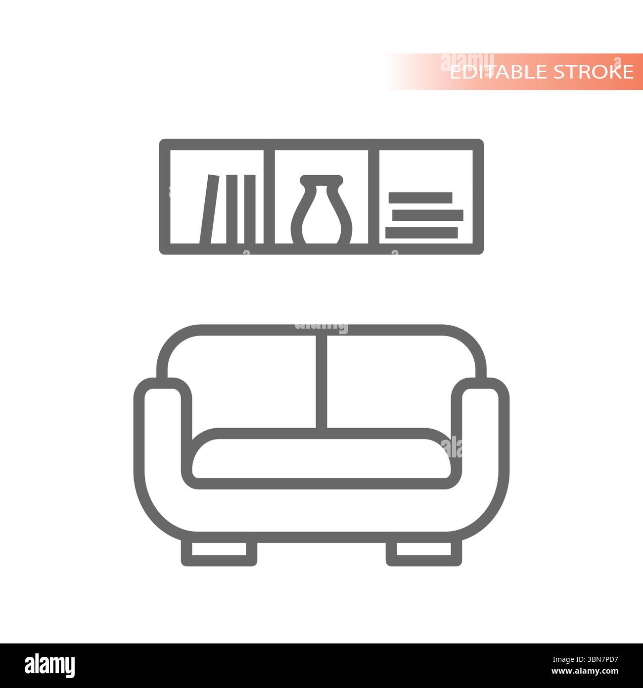 Sofa or couch with shelves line icon. Home interior furniture store ...