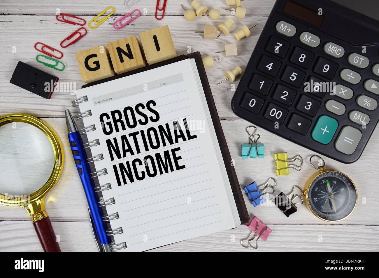 GNI - Gross National Income acronym on notepad, business and financial ...