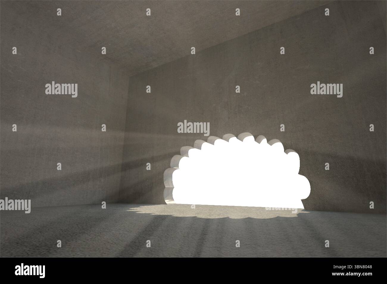 Cloud shaped door in dark room Stock Photo