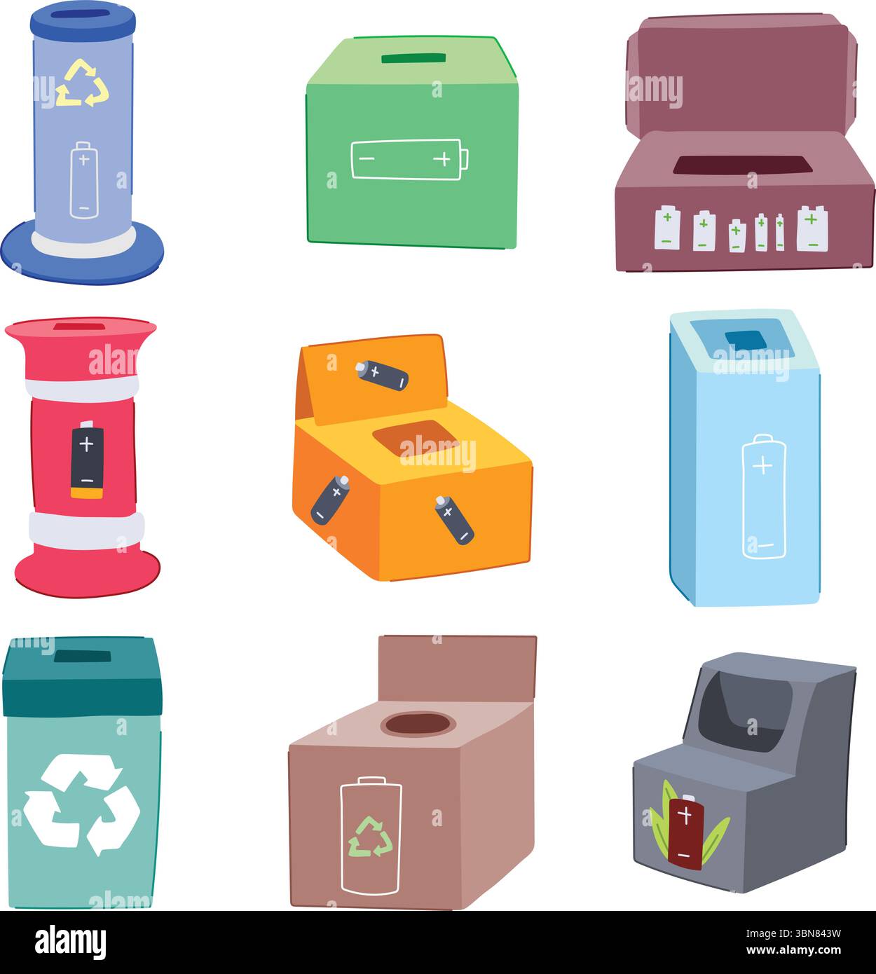 battery recycling box set cartoon vector illustration Stock Vector ...