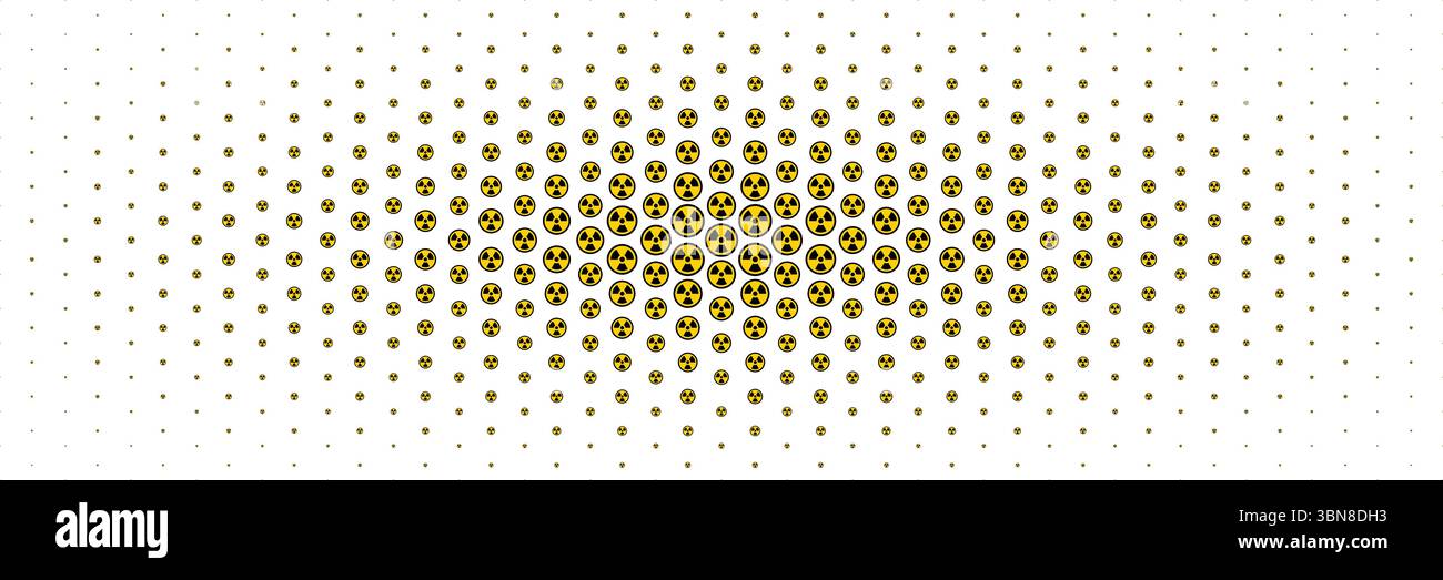 horizontal halftone of black and yellow radioactive sign on white for ...