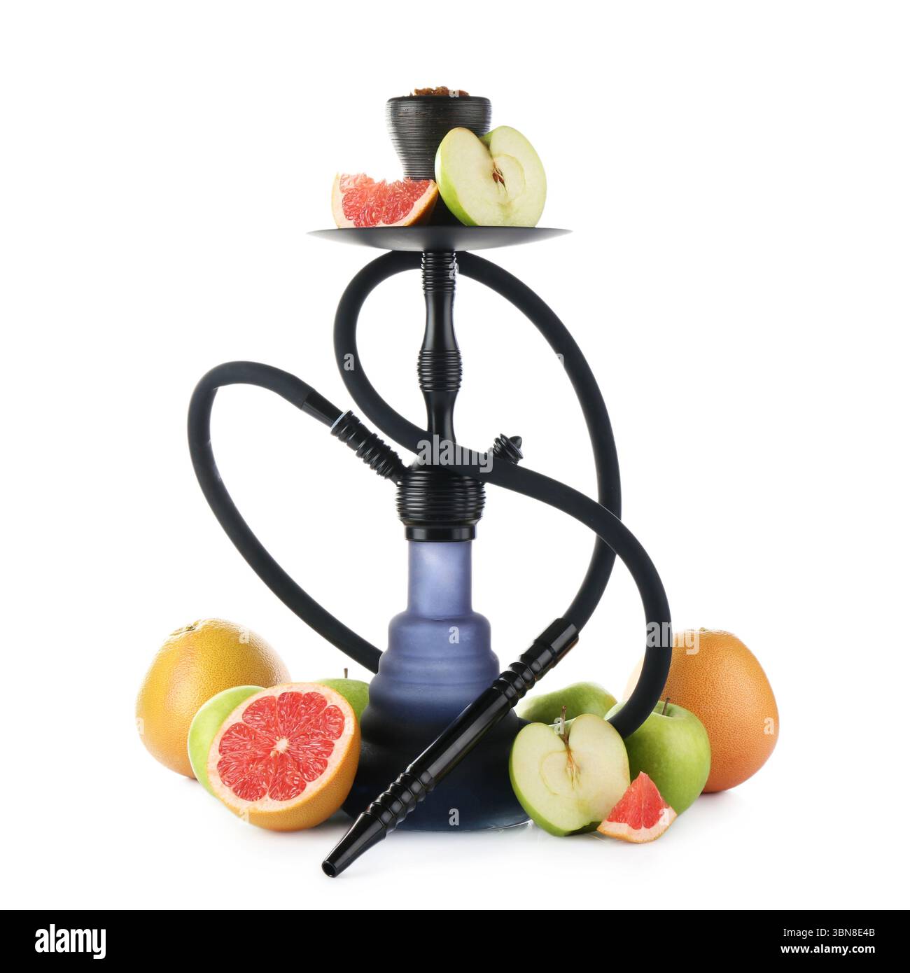 Hookah with different fruits isolated on white Stock Photo